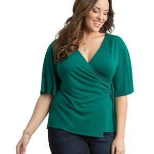 Kiyonna Camilla Cinch Wrap Top in Green NWOT